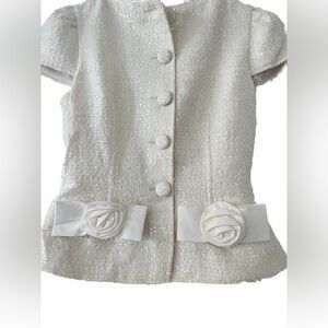 Self-Portrait Beige Boucle Bow Top